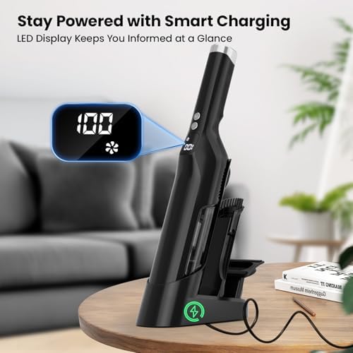 Sweepcent Handheld Vacuum Cordless, 24Kpa Car Vacuum with Brushless Motor, Charging Dock, Rechargeable, 1.5lbs Portable Handheld Vacuum with 2-Speed for Home/Car/Pet, Black - Field & Pure