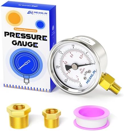 MEANLIN MEASURE -30inHG~0Psi Vacuum Gauge Stainless Steel 1/8" NPT 2"