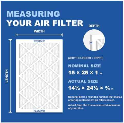 Aerostar Air Filter 15x25x1 MERV 8 AC Filter, Furnace Filter, 6 Pack