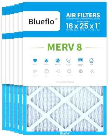 16x25x1 Air Filter MERV 8 (6 Pack) Electrostatic Pleated HVAC AC Furnace Filters Replacement