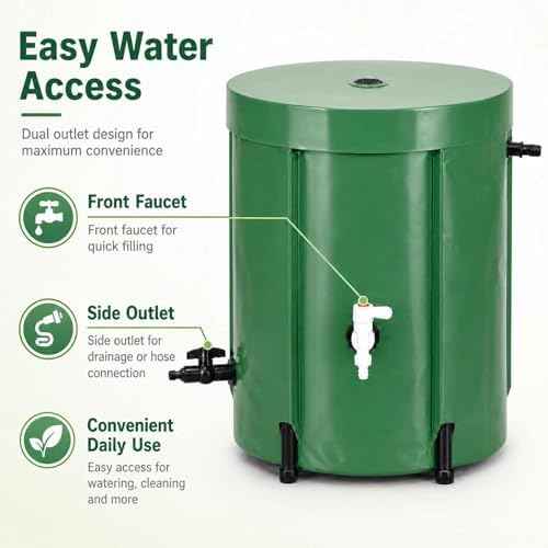 Collapsible Rain Barrel 53 Gallon, PVC Rainwater Collection Barrel with Spigot, Overflow & Mesh Screen — Portable, Foldable Water Storage Tank for Garden, Lawn & Outdoor Watering