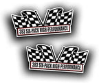 2X Engine Window Air Cleaner Sticker Decal 383 Six Pack Tri Power for V8 Street, Race, Classic Muscle Car, Compatible with Pontiac and Chevrolet Chevy Crate Motor 5x2.25 inch - Field & Pure