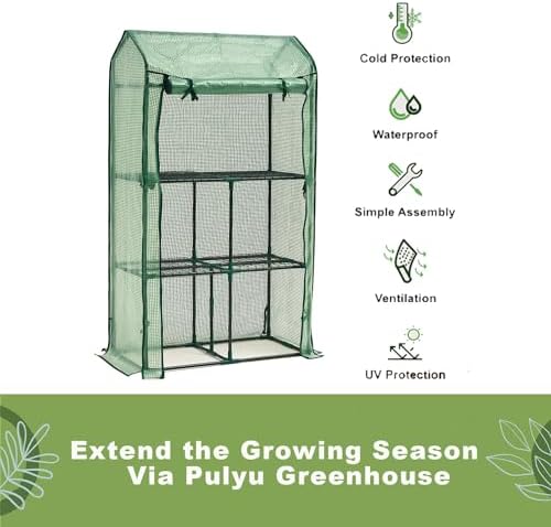 Purlyu Mini Greenhouse for Indoor Outdoor, Small Plastic Plant Green