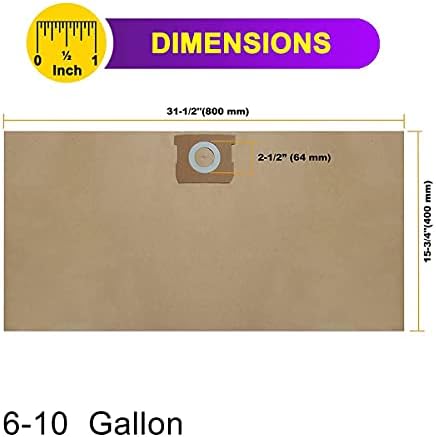 Pack 10 Vacuum Bags For DEWALT 6 to 10 Gallon Shop Vac DXVA19-4101, Dust Collection Bag with Filter For Vacmaster VHBM, Replacement Parts BM08 Accessories Kit - Field & Pure