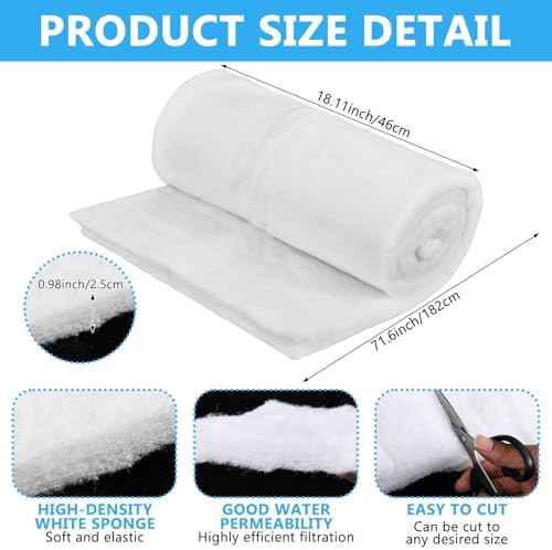 18" x 72" x 1" Thick Pond Filter Pad, High Density Pond Filter Media Roll, Cut-to-Size Aquarium Filter Sponge for Koi Ponds, Outdoor Ponds, Fish Tanks & Waterfall Filter