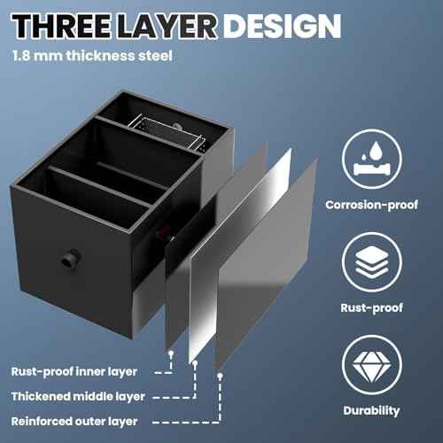 Commercial Grease Trap, 40 LBS Carbon Steel Under Sink Grease Trap, Side Inlet Interceptor 40 Gallon, 15.32 GPM Grease Interceptor, for Restaurant Home Kitchen Canteen