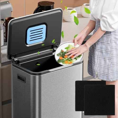 16Pcs Activated Charcoal Purifying Deodorizer for Trash Cans Universal Stick-on Rectangle Odor Absorbing Filters for Compost Buckets Countertop Recycle Bins Home Kitchen Accessories