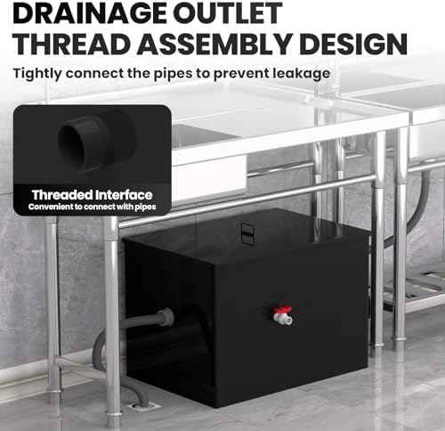 Commercial Grease Trap, 40 LBS Carbon Steel Under Sink Grease Trap, Side Inlet Interceptor 40 Gallon, 15.32 GPM Grease Interceptor, for Restaurant Home Kitchen Canteen