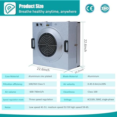 FFU HEPA H14-Filter Laminar Flow Hood Updated FanFilter Unit（Include HEPA Filter）100/ISO Class 5 Cleanroom/Laboratory/Cleanroom/Mushroom Room, Laminar Air Flow Hood(22.6"x22.6"110V) - Field & Pure