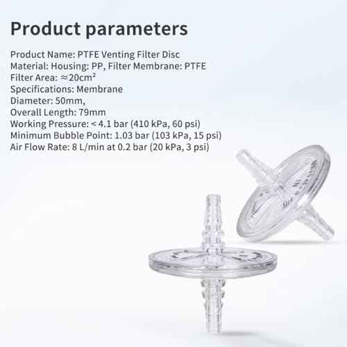 PTFE Venting Filter Disc,50mm 0.2μm,60 psi Max. Pressure, 10 Pack