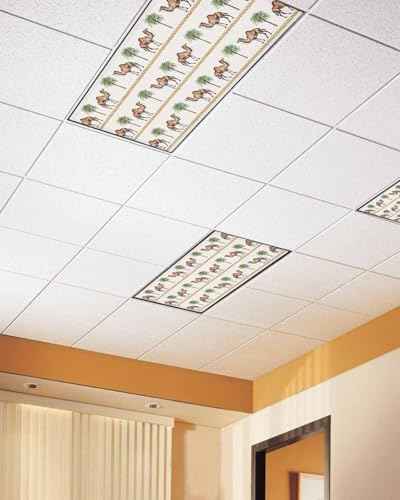 3 Pack Fluorescent Light Cover for Ceiling Lights, Tropical Plants Magnetic Classroom Light Filters 4x2 Feet, Camel Animals Summer Palm Trees Stripes Decorative Ceiling Shade Panel for Office