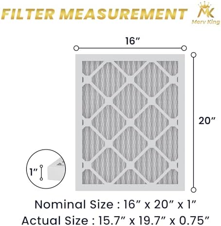 MervKing 16x20x1 Air Filter Actual Size: 15.7" x 19.7" x 0.75" MERV 8 MPR 600-700 | MADE IN USA | 4-Pack | Pleated HVAC AC Furnace Replacement - Field & Pure