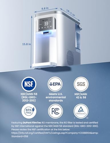 NOVETE Reverse Osmosis Water Filter Countertop, UV Cold Water Down to 32℉, NSF/ANSI 42/58 Certified, 4:1 Pure to Drain, No Installation Needed, 8-Stage RO Water Filtration System, CRF0A-QS, White - Field & Pure