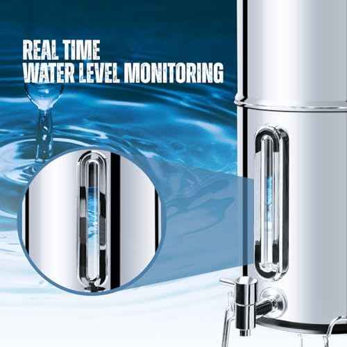 SINCHO 2.25G Gravity Water Filter System with Level Window – 3-Stage Stainless Steel System, 2 Washable Ceramic Filters, No Electricity Needed