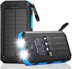 Durecopow Solar Charger Power Bank 20,000mAh, Portable Charger, 4 Cables 3 Ports Fast Charging External Battery Pack with USB C for Cell Phones, Solar Panel Charger with Dual Flashlight for Camping