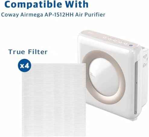 Airmega AP-1512HH Replacement Filter for Coway air purifier, Compatible with Coway Airmega AP1512HH Air Purifier, 3304899, 4 Filter With 4 Pre-Cut Carbon Filters