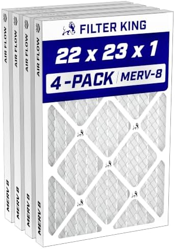 Filter King 22x23x1 Air Filter (MERV 8) (4-Pack) Dust & Allergy Control AC Furnace Filters, MADE IN USA, HVAC, Pleated, Electrostatic (Actual Size: 22 x 23 x .75) - Field & Pure
