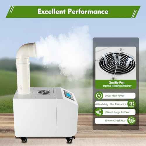 3kg/H Ultrasonic Industrial Agricultural Humidifer Commercial Large Volume Automatic Mist Cooling Sprayer Airflow for Warehouse Greenhouse Garden 160M³/H