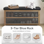 Zihanhome Shoe Rack Bench with Leather Cushion, 2 Tier Solid Wood