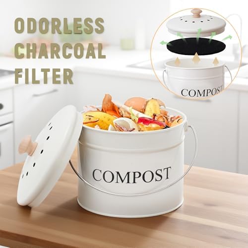 Compost Bin - 1 Gallon Countertop Composter with Lid, Charcoal