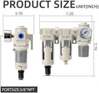 Air Filter Dryer 3/8 NPT Auto Drain+Semi-Auto Drain-Double Air Filters,Air Pressure Regulator,Air Compressor Water Separator(0-150PSI)