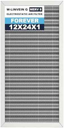 12x24x1 Reusable Air Filter, Electrostatic, Washable Lasts a Lifetime, Breathe Fresher Air in Home and Office HVAC AC Furnace Systems, Merv 8 (Actual Size: 11.38x23.38x0.82 Inch)