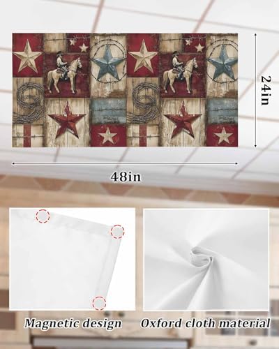 1 PCS Fluorescent Light Covers - Farmhouse Western Cowboy Vintage Wood Magnetic Light Filters for Ceiling Light,Rustic Stars Horse Light Shade Panel for Office Classroom Home Decor,4 x 2 Feet - Field & Pure