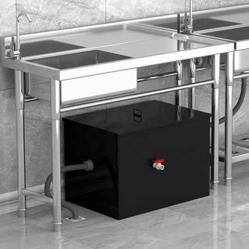 Commercial Grease Trap, 40 LBS Carbon Steel Under Sink Grease Trap, Side Inlet Interceptor 40 Gallon, 15.32 GPM Grease Interceptor, for Restaurant Home Kitchen Canteen