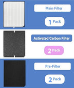 5 Pack AD3000 / AD3500 Replacement Filter Compatible with Air doctor 3000/3500 Air Purifier, 1 main filter + 2 Activated Carbon filters + 2 Carbn Pre-Filters - Field & Pure