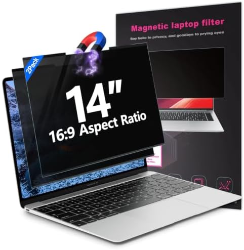 2Pack Magnetic 14 Inch Laptop Privacy Screen 16:9 Aspect Ratio, Removable Anti-Blue/Glare Protector Film, Anti Spy Desktop Security Private Filter 14in - Field & Pure