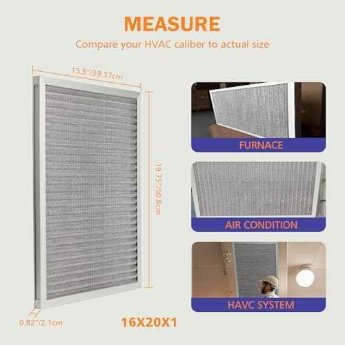 16x20x1 Reusable Air Filter,MERV 8 Electrostatic Aluminum AC/HVAC Furnace Filter,Washable Permanent Air Filters for Home/Office，Easy to Install, Fresher Air(Actual Size:15.5x19.75x0.82Inch)