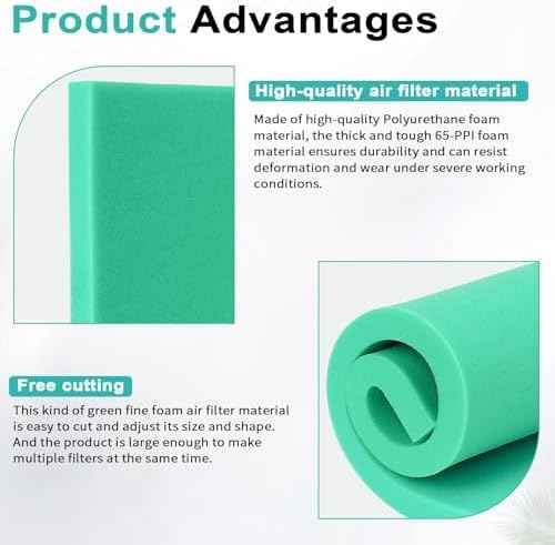 Foam Air Filter Material Sheet for Uni Filter - BF-1 BF1, 14" X 17" X 5/8", 65-PPI Green Fine Foam Sheet Universal & Reusable for Most Motorcycle ATV Scooters, Dirt Bike, UTV & Small Engines