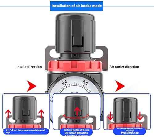 Compressed Air Pressure Filter Regulator Airtac AFR2000-C 1/4'' NPT 0-140 PSI Combo Piggybac Adjustable,Bracket,Gauge Semi-Auto Drain