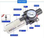Compressed Air Pressure Filter Regulator Airtac BFR2000-C 1/4'' NPT 0-140 PSI Combo Piggybac Adjustable,Bracket,Gauge Semi-Auto Drain