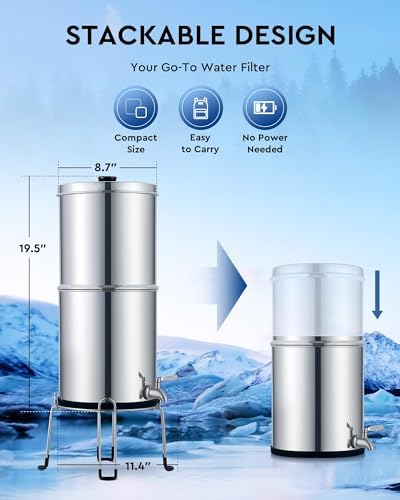 CO-Z Gravity Fed Water Filter System, Stainless Steel Gravity Water