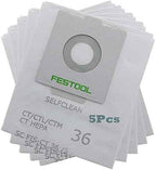 5 Pack 496186 Selfclean Filter Bag for festool 496187 577084 576760 75038 75037 Fits CT 36,CT36E, CT 26 CT26E Vacuum Bags Reusable Dust Bag