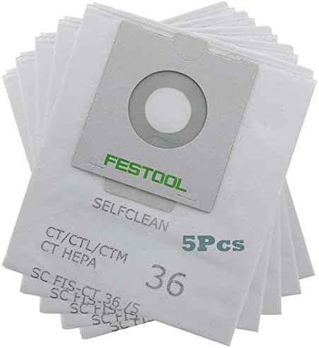 5 Pack 496186 Selfclean Filter Bag for festool 496187 577084 576760 75038 75037 Fits CT 36,CT36E, CT 26 CT26E Vacuum Bags Reusable Dust Bag