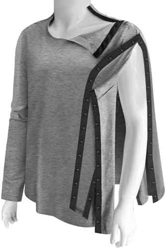 Unisex Post Shoulder Surgery Recovery Shirts - Full Tear Away Snap Long Sleeve Men Chemo Port Shirts for Men Women