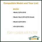 2 Pack White FD811 Cabin air filter for Mazda 3,6,CX-5, Replacement for CF11811,KD45-61-J6X