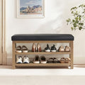 Zihanhome Shoe Rack Bench with Leather Cushion, 2 Tier Solid Wood