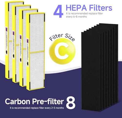 4-Pack Flt5000 Filter C Replacement Filter Compatible with AC5000, AC5000E, AC5250PT, AC5350B, AC5350BCA, AC5350W, AC5300B, CDAP5500B, AP2800CA