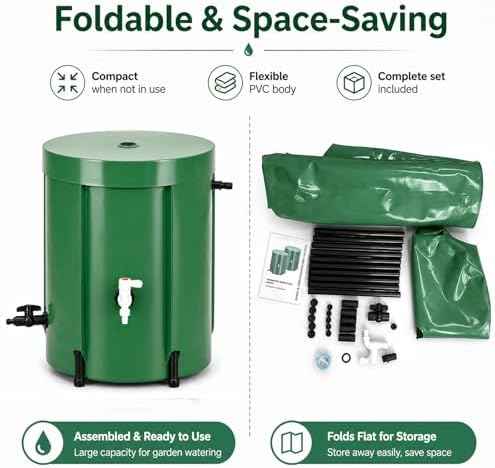 Collapsible Rain Barrel 53 Gallon, PVC Rainwater Collection Barrel with Spigot, Overflow & Mesh Screen — Portable, Foldable Water Storage Tank for Garden, Lawn & Outdoor Watering