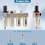 3/4" NPT Industrial Grade 4 Stage Air Compressor Drying System, 0-240