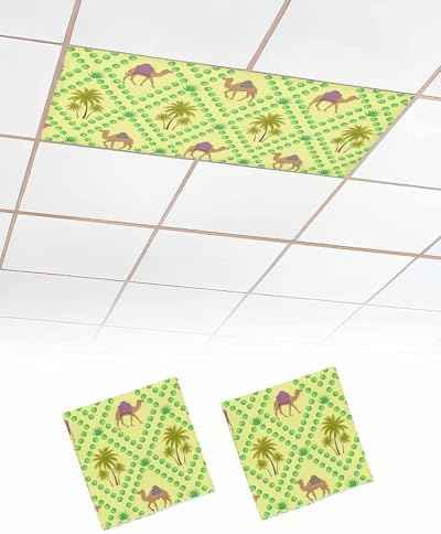 2 Pack Fluorescent Light Cover for Ceiling Lights, Desert Sand Camels Magnetic Classroom Light Filters 4x2 Feet, Palm Trees Tropical Plants Polka Dot Yellow Decorative Ceiling Shade Panel for Office