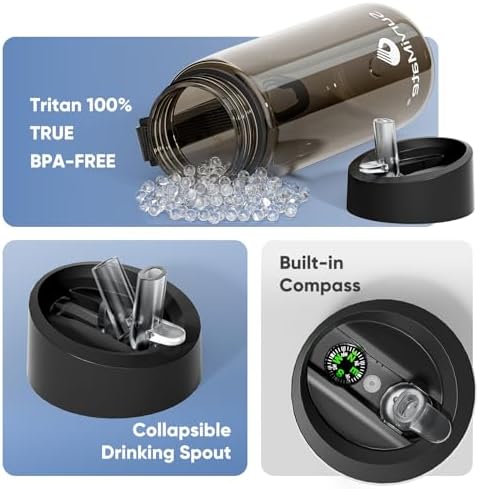 SurviMate 5-Stage 0.01μm Ultra-Filtration Filtered Water Bottle BPA-Free - Field & Pure