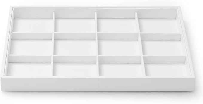 Oirlv Premium White Leather Stackable Jewelry Tray 12 Grid Jewelry Drawer