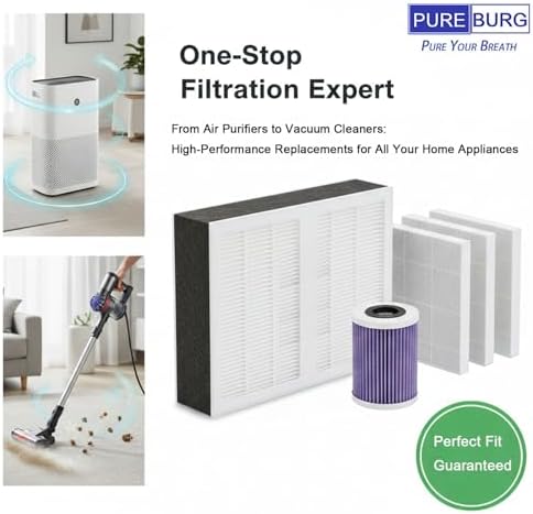 PUREBURG Replacement Filter Compatible with Bosch Air 4000 Air Purifier, 2-Pack H13 True HEPA Activated Carbon 2-in-1 For Air Clean Dust VOCs Odor 3-Stage Filtration - Field & Pure
