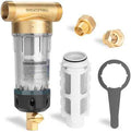 Spin Down Sediment Filters With Scraper, Well Water Filter System for House, Reusable Whole House Water Filter for Well Water, 300 Micron, 1" MNPT + 3/4" FNPT + 3/4"MNPT, BPA Free