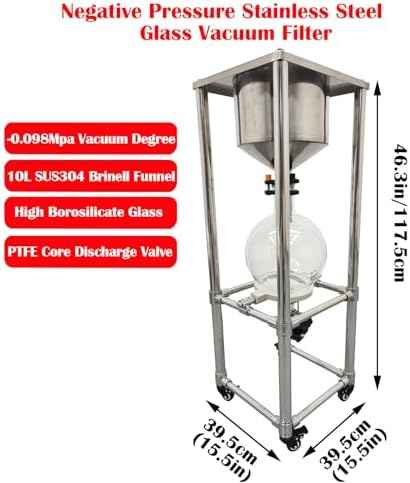 Glass Vacuum Filter Lab Vacuum Filtration Extraction Apparatus with 10L Brinell Funnel/10L Glass Flask Negative Pressure Stainless Steel Vacuum Filter Kit for Liquid Extraction