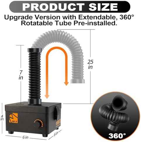 M-T Solder Fume Extractor, 80W 168m³/h Strong Suction Smoke Absorber with Carbon or HEPA Filter, 3-speed Adjustment for Soldering, Welding, 3D Printing